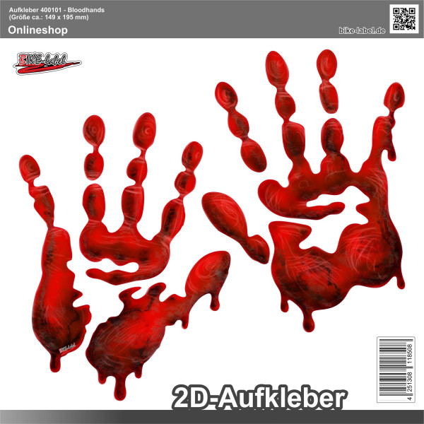 Aufkleber Sticker blutige Hände Handabdruck 2er Set