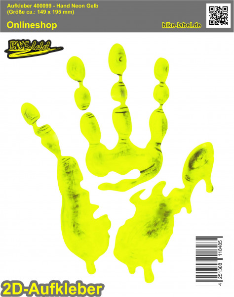 Aufkleber Sticker Hand Neon Gelb Handabdruck