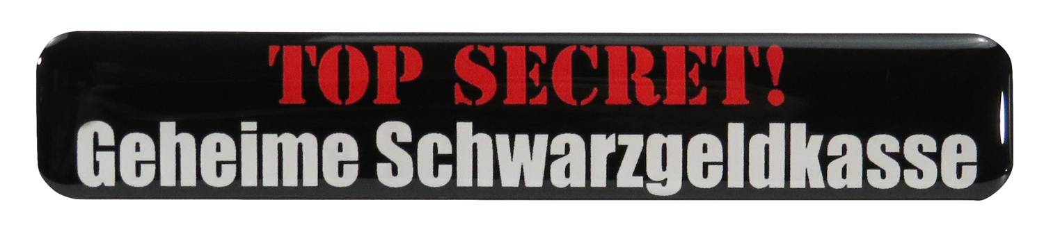 BIKE-label 3D Aufkleber „Top Secret“ / „Geheime Schwarzgeldkasse“, 105x18 Mm – Alu-Optik, Kratzfest, UV-beständig