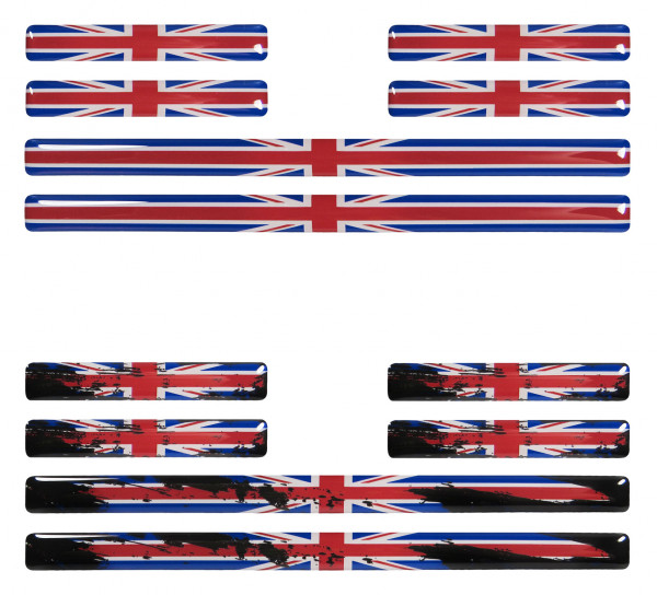 Union Jack 3D Aufkleber Flaggen 12 Stück Set Sticker für Auto Kfz Motorrad