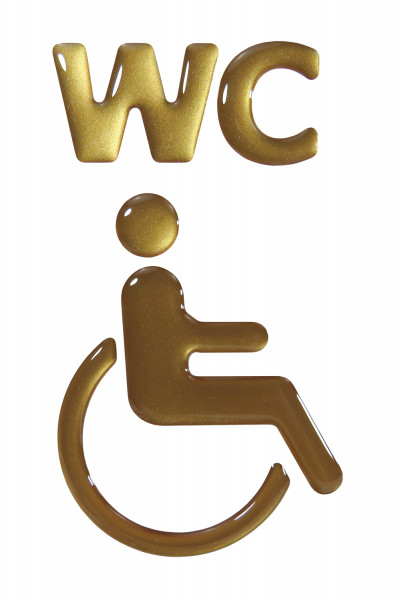 Gold 3D Aufkleber Türschild WC Rollstuhl Piktogramm 57 x 97 mm