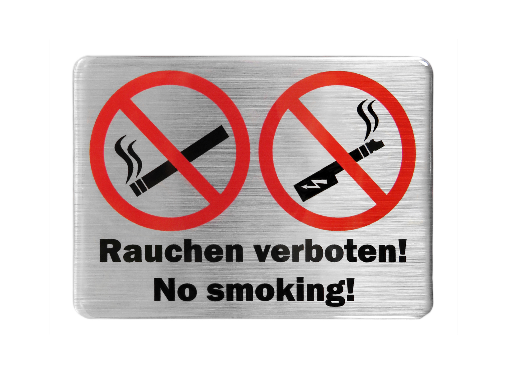Verbotsschild 3D Aufkleber 70 x 51 mm Alu Optik Rauchen verboten