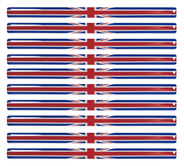 Union Jack 3D Aufkleber Flaggen 10 Stück je 150x10 mm Sticker für Auto Kfz Motorrad