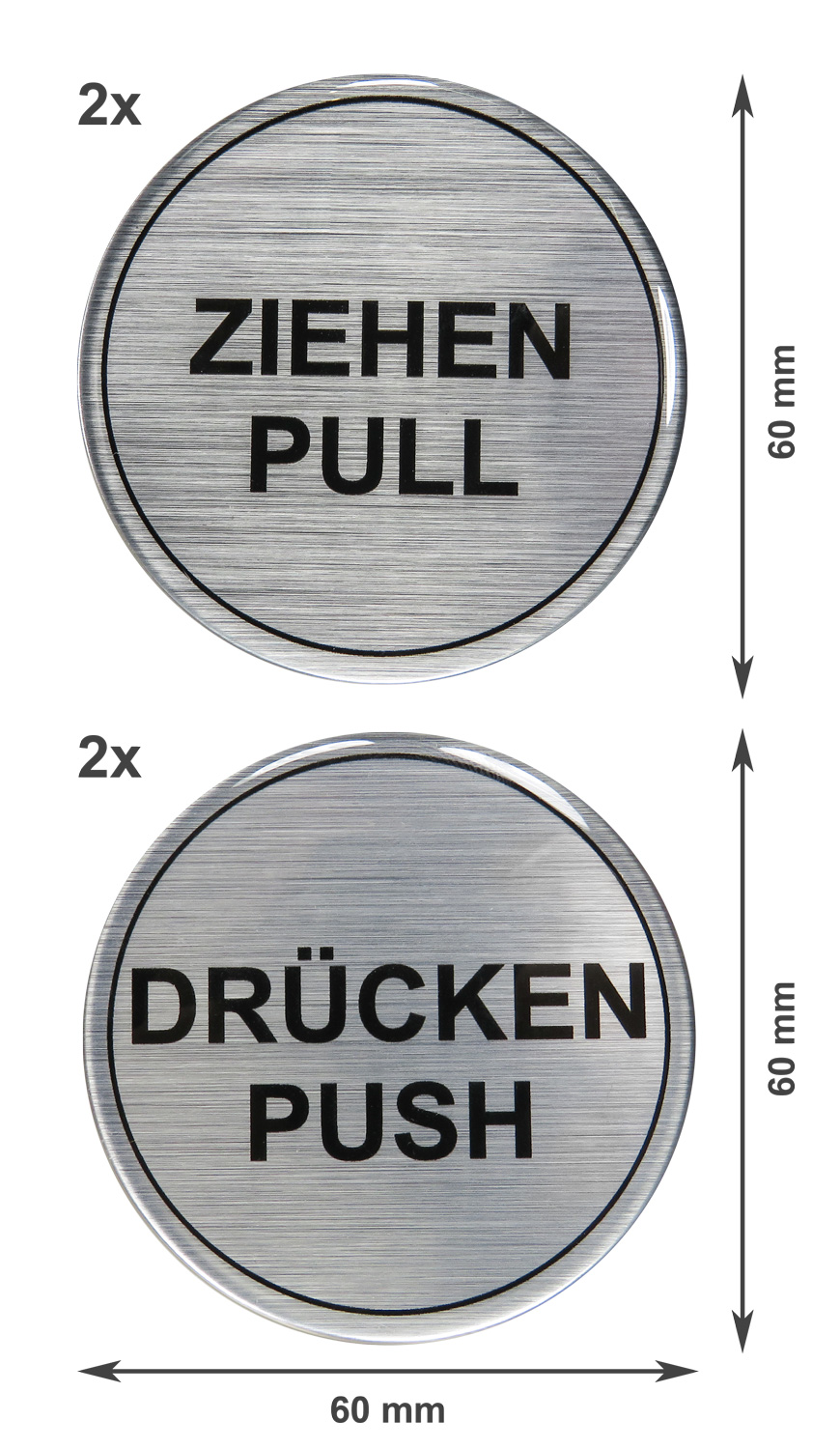 10er Set PVC-Aufkleber Türschild Drücken und Ziehen (einzeln), Ø 9