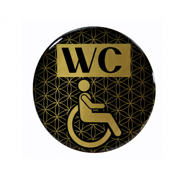 Gold 3D Aufkleber Türschild WC Rollstuhl Hinweisschild Ø 70 mm