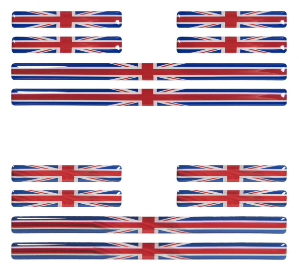 Union Jack 3D Aufkleber 12 Stück Flaggen im Set Sticker für Auto Kfz Motorrad