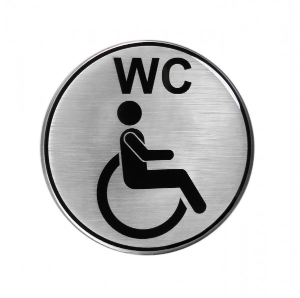 Türschild 3D Aufkleber Alu Optik Hinweisschild WC Rollstuhl Toilettenschild Ø 70 mm