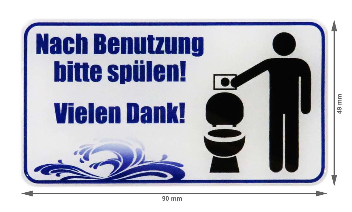 3D Aufkleber Hinweisschild Bitte spülen WC selbstklebend 49 x 90 mm