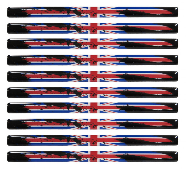 Union Jack 3D Aufkleber Flaggen 10 Stück je 150 x 10 mm Sticker für Auto Kfz und Motorrad