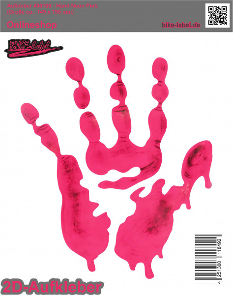 Aufkleber Sticker Hand Neon Pink Handabdruck