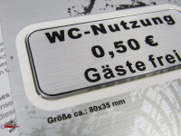3D-Toiletten-Aufkleber „WC-Nutzung 1€“ – Alu-optik, Kratzfest, UV-beständig, 80x35 Mm, Mit Doming-Gel-Beschichtung
