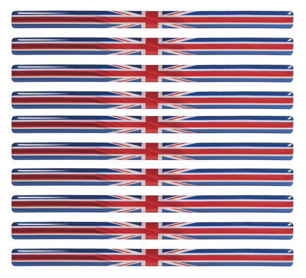 Union Jack 3D Aufkleber Flaggen 10 Stück je 150 x 10 mm Sticker für Auto und Motorrad