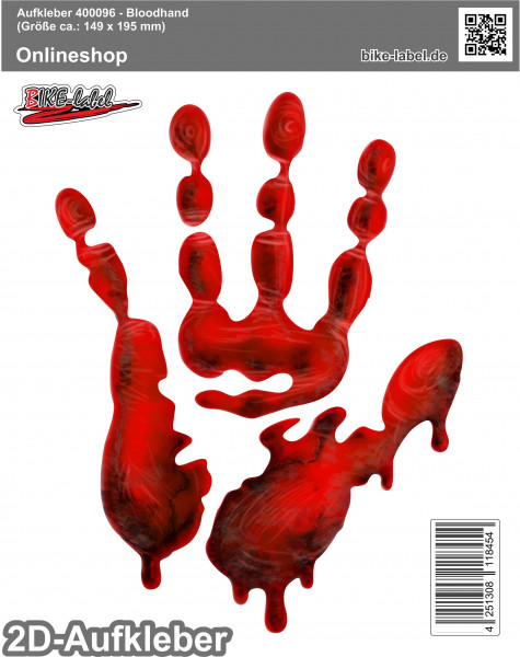 Aufkleber Sticker blutige Hand Bloodhand Handabdruck