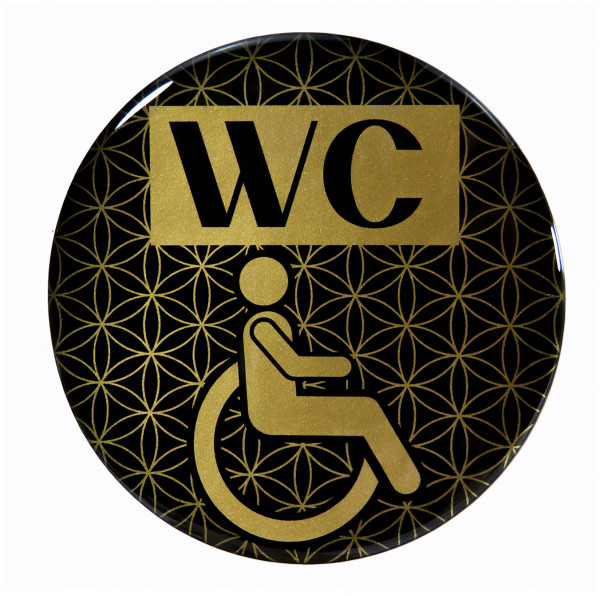 Gold 3D Aufkleber Türschild WC Rollstuhl Hinweisschild Ø 90 mm