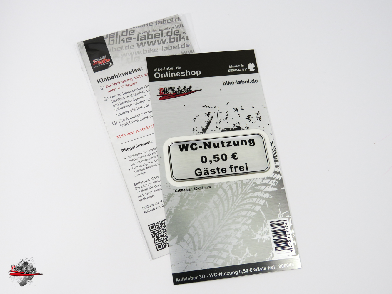 BIKE-label 3D Aufkleber 'Klobürste Gebrauchsanweisung' – Alu-Optik, Kratzfest, UV-beständig, 90x55mm, Made In Germany